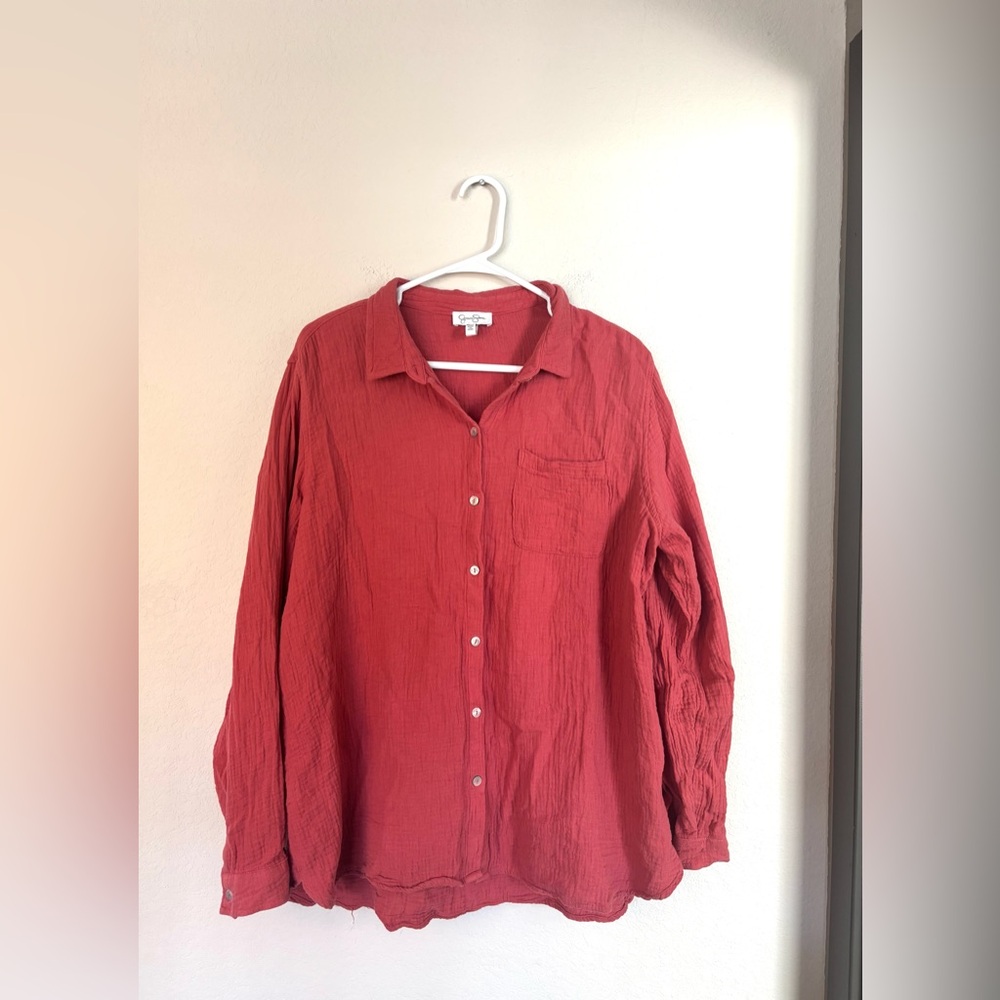 Jessica Simpson Pink Gauze Button Down Long Sleeve Shirt size XL